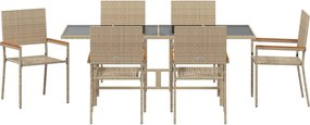 vidaXL Σέτ φαγητού για κήπο 7 pcs Μπεζ συνθετικό ρατάν