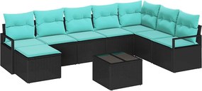vidaXL Σετ Καναπέ με μαξιλάρι 9 pcs Μαύρο συνθετικό ρατάν