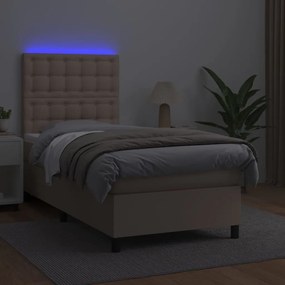 vidaXL Κρεβάτι Boxspring Στρώμα&amp;LED Καπουτσίνο 100x200 εκ. Συνθ. Δέρμα