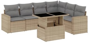 vidaXL Σαλόνι Κήπου Σετ 7 τεμ. Μπεζ Συνθετικό Ρατάν με Μαξιλάρια