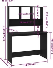 vidaXL Γραφείο με Ράφια Μαύρο 110 x 45 x 157 εκ. από Μοριοσανίδα