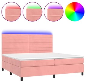 Κρεβάτι Boxspring με Στρώμα &amp; LED Ροζ 200x200 εκ. Βελούδινο - Ροζ