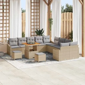 vidaXL Σετ Καναπέ Κήπου με μαξιλάρι 13 pcs Μπεζ Πολυ ράταν