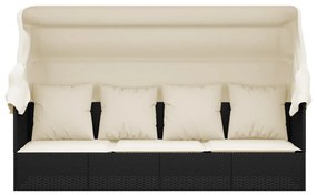 Καναπές Εξωτερικού Χώρου Μαύρο Συνθετικό Ρατάν Οροφή&amp;Μαξιλάρια - Μαύρο