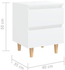 Κομοδίνα 2 τεμ. Λευκά 40x35x50εκ. Πόδια από Μασίφ Ξύλο Πεύκου - Λευκό