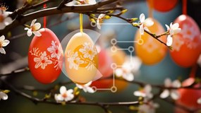 Intra Συλλεκτικό Ξύλινο Παζλ Plywood 4mm - Πολύχρωμα Πασχαλινά αυγά που κρέμονται από κλαδί δέντρου Σε Ξύλινο Κουτί - Διαστάσεις: 10x10 cm – 25 κομμάτια