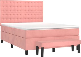 vidaXL Κρεβάτι Boxspring με Στρώμα Ροζ 140x200 εκ. Βελούδινο