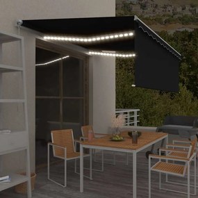 vidaXL Χειροκίνητη τέντα με ηλιακό LED 4,5 x 3 m Ανθρακί