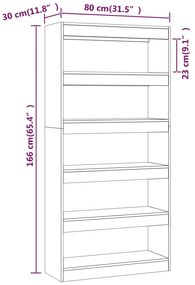 vidaXL Βιβλιοθήκη/Διαχωρ. Χώρου Καπνιστή Δρυς 80x30x135 εκ. Επεξ. Ξύλο