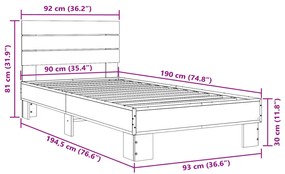 ΠΛΑΙΣΙΟ ΚΡΕΒΑΤΙΟΥ SONOMA ΔΡΥΣ 90 X 190 ΕΚ. ΕΠΕΞ. ΞΥΛΟ &amp; ΜΕΤΑΛΛΟ 845753