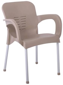 LARA-II Πολυθρόνα Dining Στοιβαζόμενη, ALU Silver, PP Tortora