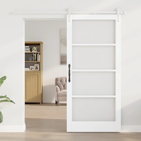 vidaXL Συρόμενη Πόρτα  με Σετ Εξαρτημάτων Λευκή 93x202 εκ. Στερεό Ξύλο Πεύκου