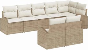 vidaXL Σετ Καναπέ Κήπου 8 pcs Μπεζ και Λευκό συνθετικό ρατάν