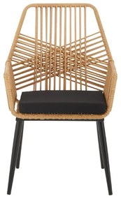 Πολυθρόνα Tanish rattan φυσικό-πόδι μαύρο μέταλλο 58x58.5x87εκ