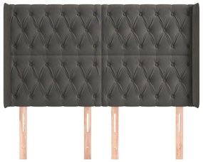 Κεφαλάρι με Πτερύγια Σκούρο Γκρι 163x16x118/128 εκ. Βελούδινο - Γκρι