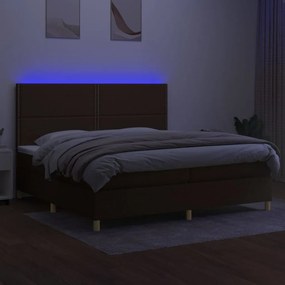 Κρεβάτι Boxspring με Στρώμα &amp; LED Σκ.Καφέ 200x200εκ. Υφασμάτινο - Καφέ