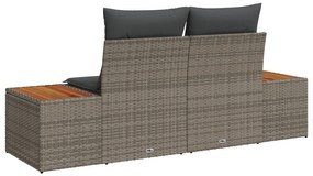 vidaXL Καναπές Κήπου 2 Θέσεων με Αποθήκη & Μαξιλάρια Γκρι Πολυ Ρατάν