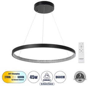 DIAMOND 61522 Κρεμαστό Φωτιστικό Δαχτυλίδι-Κύκλος LED CCT 45W 5040lm 360° AC 220-240V -