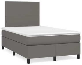 Κρεβάτι Boxspring με Στρώμα Γκρι 120x190εκ. από Συνθετικό Δέρμα - Γκρι