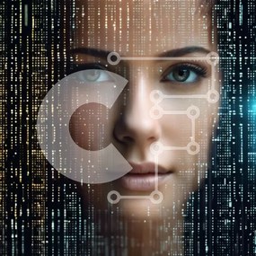 Intra Συλλεκτικό Ξύλινο Παζλ Plywood  4mm - Binary Code Woman's Face - Τεχνολογία AI και VR Σε Ξύλινο Κουτί - Διαστάσεις Puzzle: 10x10 cm – 25 κομμάτια