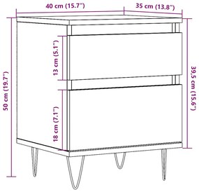 Κομοδίνο τεχνίτης Δρυς 40x35x50 εκ. από Επεξεργασμένο Ξύλο - Καφέ