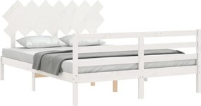 vidaXL Πλαίσιο Κρεβατιού με Κεφαλάρι Λευκό Μασίφ Ξύλο King Size