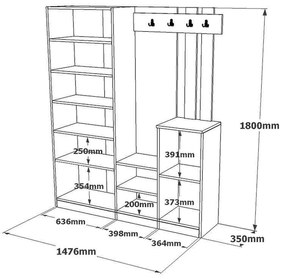 Έπιπλο εισόδου Doorse pakoworld μελαμίνης ανθρακί-sonoma 147.5x35x180εκ