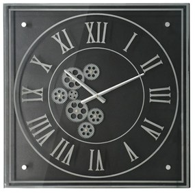 Artekko Clock Ρολόι Τοίχου με Γρανάζια Μέταλλο/Γυαλί Μαύρο (61x61x6)cm