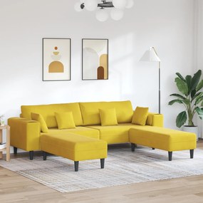 vidaXL Βελούδινος καναπές με μαξιλάρι 3 pcs Κίτρινο 208 εκ. Βελούδο