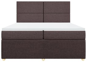 Κρεβάτι Boxspring με Στρώμα Σκούρο Καφέ 200x200 εκ. Υφασμάτινο - Καφέ