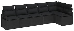 vidaXL Set καναπέ κήπου έξι κομμάτια με μαξιλάρια, μαύρο πολυ rattan
