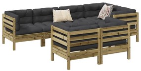 vidaXL Καναπές Κήπου Σετ 7 τεμ Εμποτισμένο Ξύλο Πεύκου με Μαξιλάρια