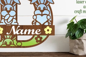 Σετ των 2 Intra απο ξύλο plywood 3mm-4mm πάχος Κουνελάκι κεφαλαίο μονόγραμμα Γράμμα D Δίασταση 30x20 cm INTRAFABR-72791858