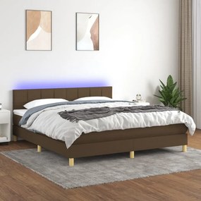 VidaXL Κρεβάτι Boxspring με Στρώμα & LED Σκ.Καφέ 180x200εκ. Υφασμάτινο