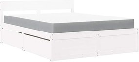 vidaXL Κρεβάτι με Συρτάρια+Στρώμα Λευκό 140x200 εκ. Μασίφ Ξύλο Πεύκου
