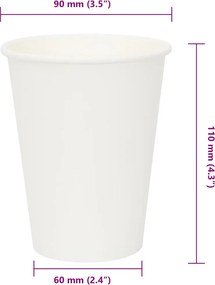 vidaXL Χάρτινα κύπελλα καφέ 1000 τεμάχια 12oz 300ml Λευκό