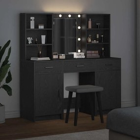 vidaXL Σετ Τραπέζι Ντυσίματος με LED 3 τμχ. Μαύρη Οξυά