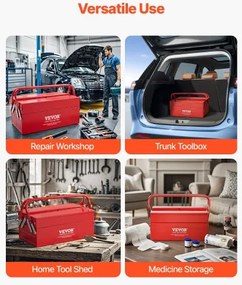 VEVOR Tool Box 14-inch 2-Tier 3-Tray Folding Cantilever Toolbox with Handle