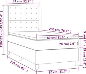 vidaXL Κρεβάτι Boxspring με Στρώμα Taupe 80x200 εκ. Υφασμάτινο