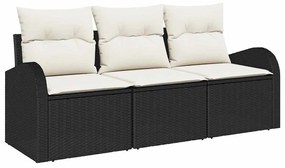 vidaXL Σετ Καναπέ Κήπου με μαξιλάρι 3 pcs Μαύρο Πολυ ράταν