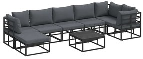 vidaXL Σετ Καναπέ Κήπου με μαξιλάρι 8 pcs Μαύρο Αλουμίνιο