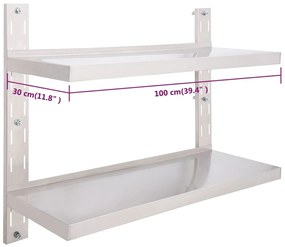 vidaXL Ράφι Τοίχου 2 Επιπέδων 100 x 30 εκ. από Ανοξείδωτο Ατσάλι