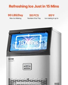 VEVOR Commercial Ice Maker Freestanding Cabinet Machine 90lbs/24H 50 Ice Cubes