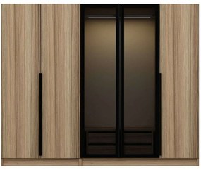 Ντουλάπα Πεντάφυλλη Kale Plus 506MNR2608 225x52x210cm Oak-Black Πεντάφυλλη