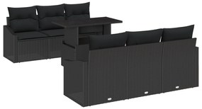 vidaXL Σετ Καναπέ Κήπου  7 Τεμαχίων με Μαξιλάρια Μαύρο Πολυ Ράταν
