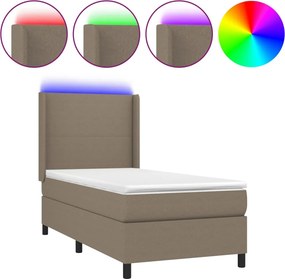 vidaXL Κρεβάτι Boxspring με Στρώμα &amp; LED Taupe 90x190 εκ. Υφασμάτινο
