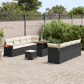 vidaXL Σετ Καναπέ Κήπου 11 pcs Μαύρο και κρεμ 90 x 55 x 71 cm