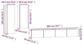 Σετ Επίπλων Τηλεόρασης 4 Τεμαχίων Καπνιστή δρυς Επεξ. Ξύλο - Καφέ