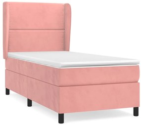 vidaXL Κρεβάτι Boxspring με Στρώμα Ροζ 90x190 εκ. Βελούδινο