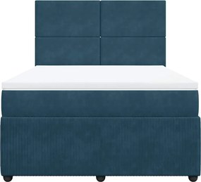 vidaXL Κρεβάτι Boxspring με Στρώμα Μπλε 160x200 εκ. Βελούδινο